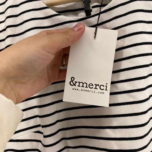 New &Merci Dress Women L Large White Striped Shift Short Lined Short Sleeve - Picture 6 of 12